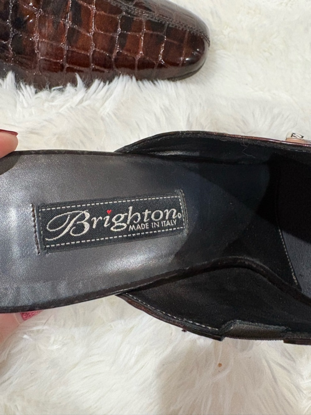 Brighton Dark Brown Croc-Embossed Slip-On Mules with Silver Buckle - Picture 8 of 12